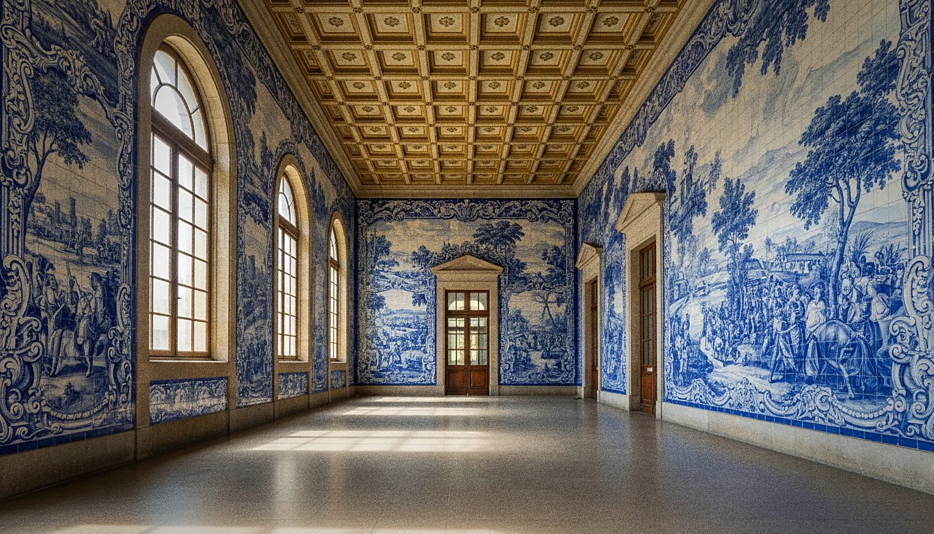 Fresques d'azulejos bleus dans le hall de la gare de Porto São Bento